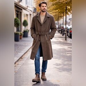 Vintage Brooks Brothers Brown Wool Herringbone Trench Coat